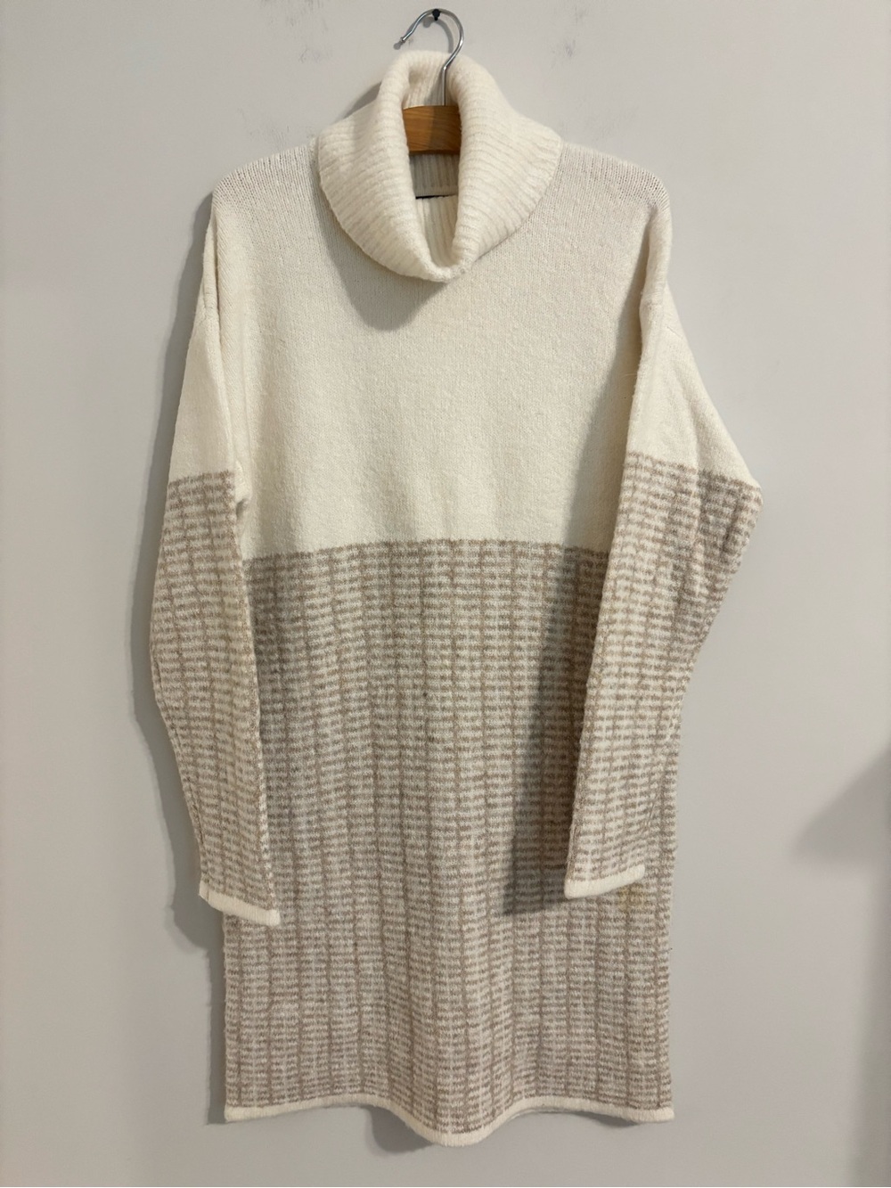 Tahari Cream Cowl Neck Sweater Dress